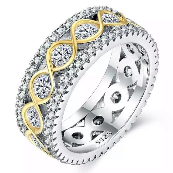 Two Tone Sterling Silver and Gold Sapphire Ring - Picture 1 of 5